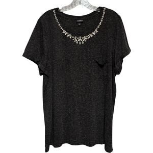Torrid Jeweled Neckline Short Sleeve Pocket T-Shirt Dark Heather Gray Black 3X